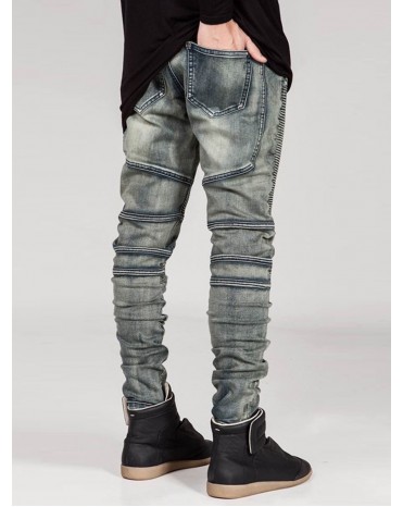 Patchwork Zipper Worn Straight Jeans