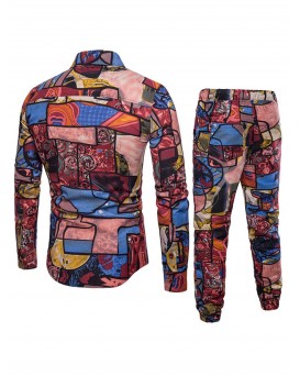 Geometric Lapel Button Shirt Suit