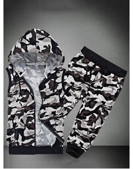 Zipper Camouflage Pocket Sleeveless Suit